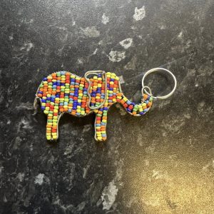Bright beaded elephant key ring