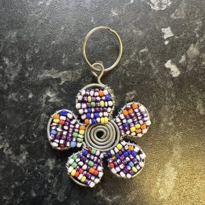 Bright beaded flower key ring