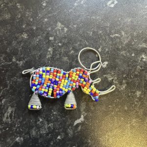 Bright beaded rhino key ring